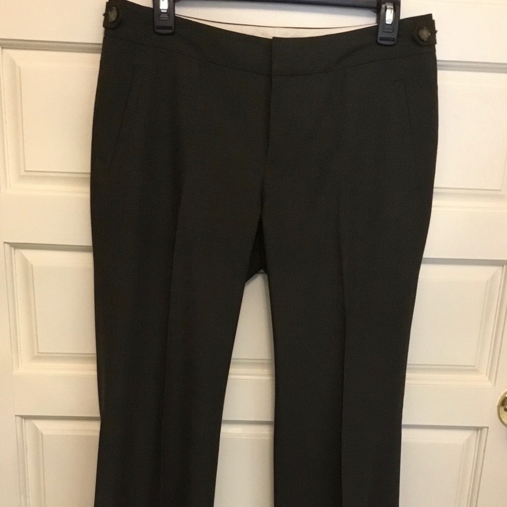 Trouser fit green wool blend slacks